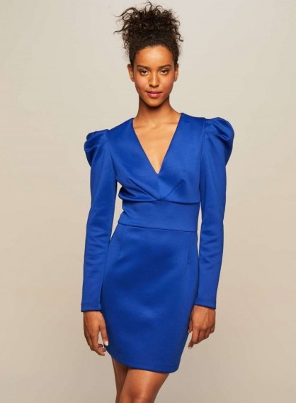 MISS SELFRIDGE Cobalt Plunge Long Sleeve Shift Dress | vintage style dresses | 80s power dressing - flipped