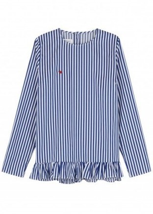 MAISON LABICHE Coccinelle striped poplin shirt ~ frill hem tops - flipped