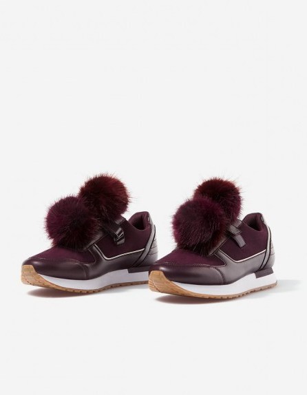 STRADIVARIUS Contrasting sneakers with pompoms | fluffy purple trainers - flipped