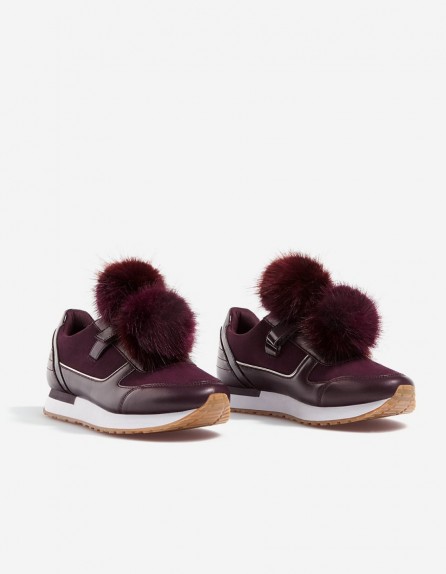 STRADIVARIUS Contrasting sneakers with pompoms | fluffy purple trainers