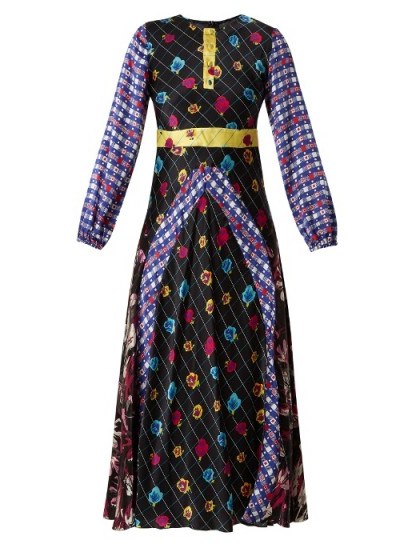 DURO OLOWU Contrast-panel floral and check-print satin dress - flipped