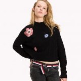 HILFIGER DENIM Cotton Wool Blend Cropped Jumper | black floral embroidered jumpers | turtleneck sweaters | knitwear