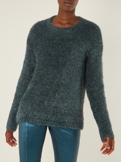 SIES MARJAN Courtney tinsel-knit sweater ~ teal and silver metallic sweaters ~ luxe jumpers ~ knitwear - flipped