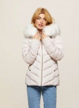 MISS SELFRIDGE Cream Fur Hooded Quilted Puffer Coat