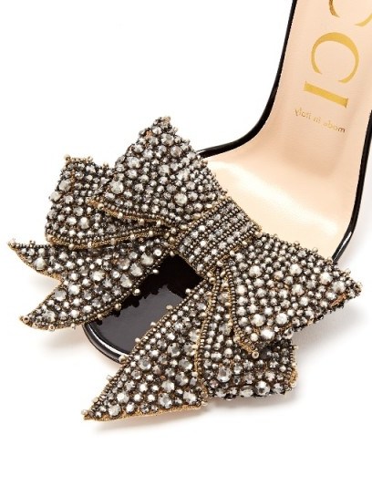 GUCCI Crystal-embellished detachable-bow leather sandals - flipped
