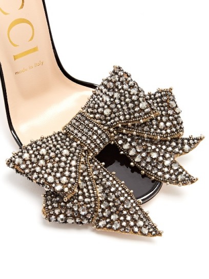 GUCCI Crystal-embellished detachable-bow leather sandals