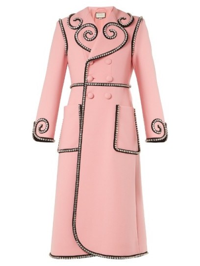 GUCCI Crystal-embellished double-breasted wool coat ~ pink statement coats - flipped