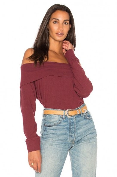 cupcakes and cashmere BROOKLYN TOP | dark red bardot tops p - flipped