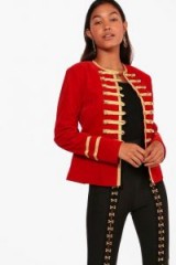 boohoo Daisy Boutique Military Velvet Jacket – red jackets