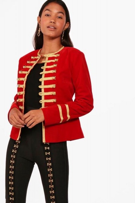 boohoo Daisy Boutique Military Velvet Jacket – red jackets - flipped