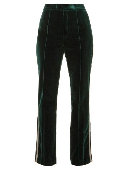 MARY KATRANTZOU Deosh high-rise straight-leg velvet trousers ~ green velvet pants - flipped