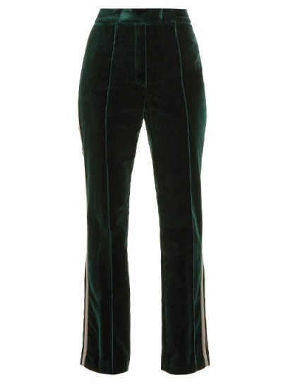MARY KATRANTZOU Deosh high-rise straight-leg velvet trousers ~ green velvet pants