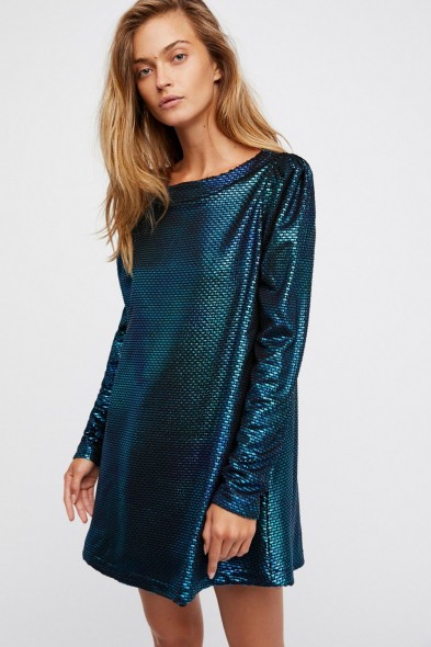 FREE PEOPLE Diamonds Are Forever Dress ~ metallic teal party dresses