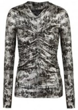 ISABEL MARANT Diego floral lamé top ~ silver metallic ruched tops
