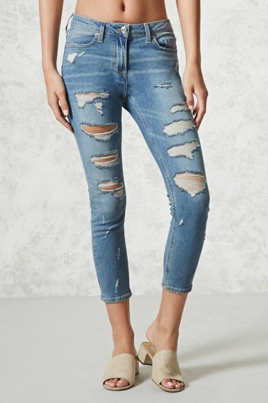 Forever 21 Distressed Cropped Skinny Jeans - flipped