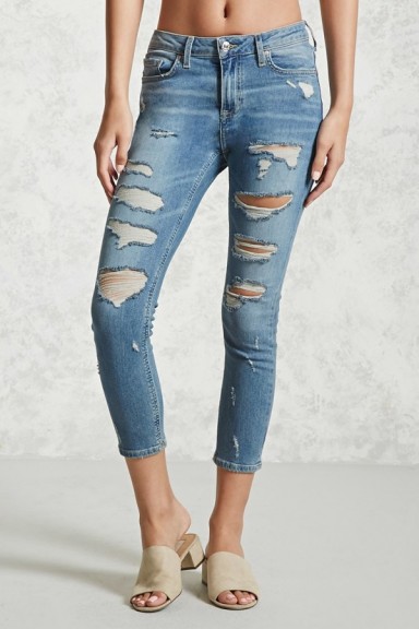 Forever 21 Distressed Cropped Skinny Jeans