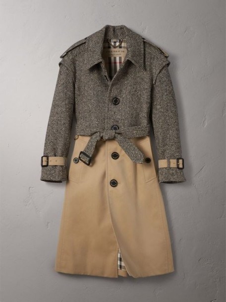 BURBERRY Donegal Tweed and Cotton Gabardine Trench Coat – single breasted trench coats – autumn/winter style - flipped