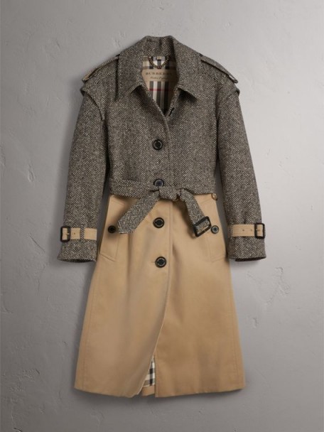 BURBERRY Donegal Tweed and Cotton Gabardine Trench Coat – single breasted trench coats – autumn/winter style