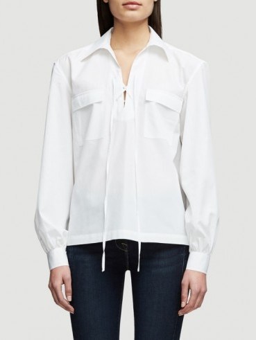 FRAME double pocket lace up blouse blanc | white blouses - flipped