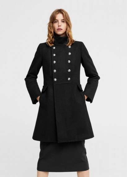 Mango Double-breasted wool coat MURIEL ~ military style black coats - flipped