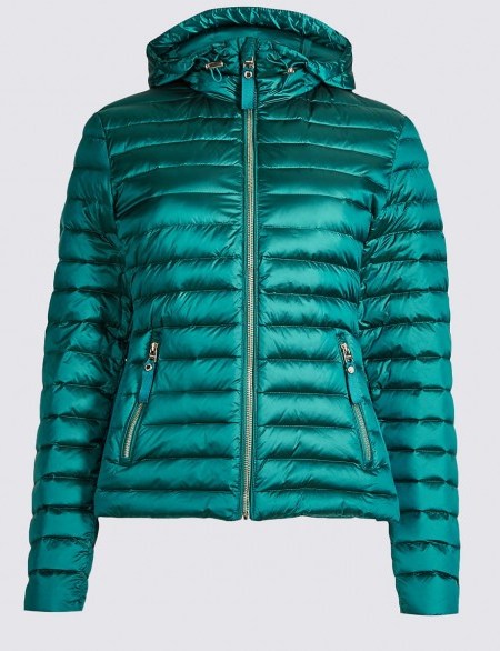 PER UNA Down & Feather Jacket with Stormwear™ / teal puffer jackets / Marks and Spencer padded coats - flipped