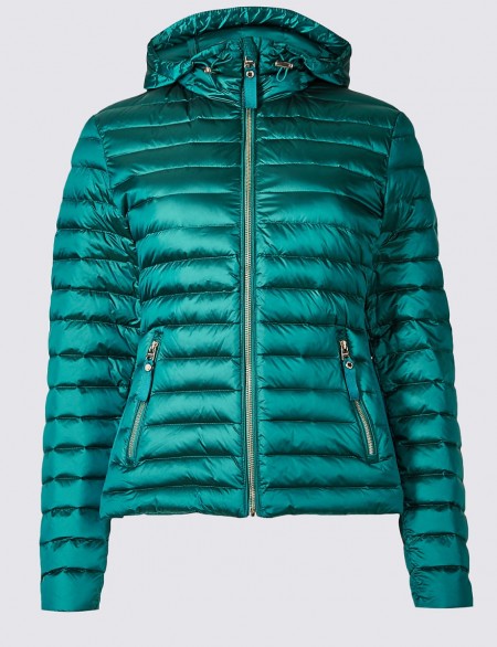 PER UNA Down & Feather Jacket with Stormwear™ / teal puffer jackets / Marks and Spencer padded coats