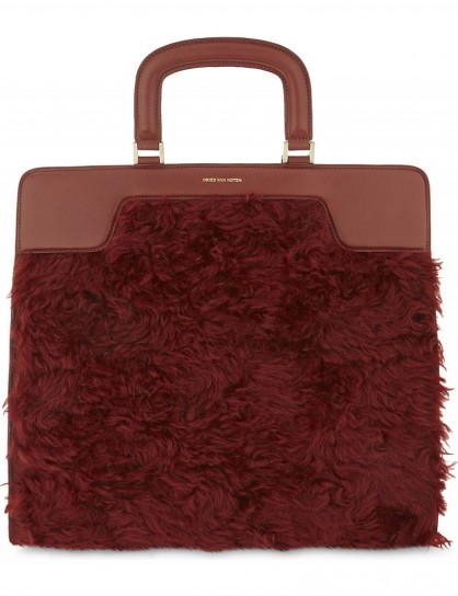 DRIES VAN NOTEN Shearling panel leather tote – fluffly handbags