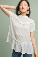 Ro & De Elissa Textured Tunic / white frill trimmed tops