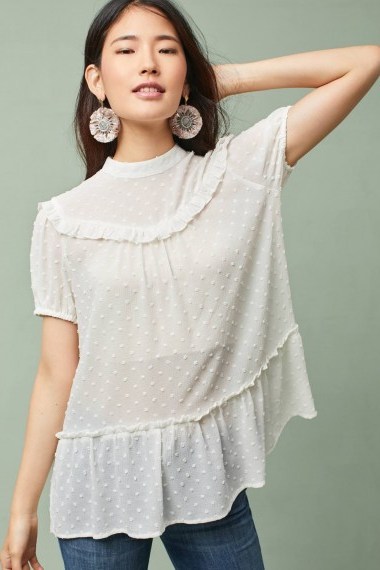 Ro & De Elissa Textured Tunic / white frill trimmed tops - flipped