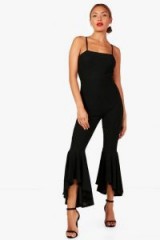 boohoo Ellie Ruffle Leg Strappy Jumpsuit – going out fashion – kick flare jumpsuits