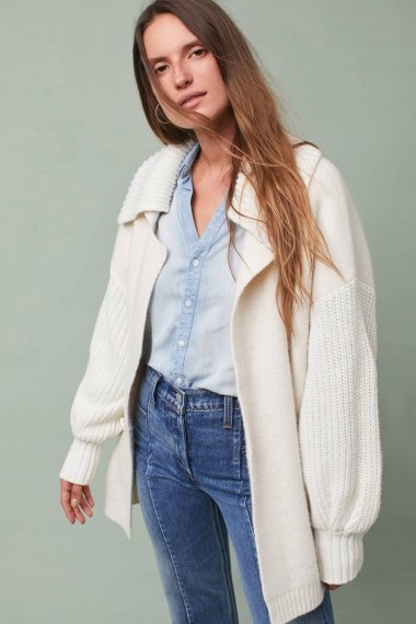 Anthropologie Elspeth Collared Cardigan / chunky ivory cardigans / cosy knitwear - flipped