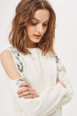 Topshop Embellished Shoulder Sweat – casual luxe style tops – ivory cut out sweatshirts