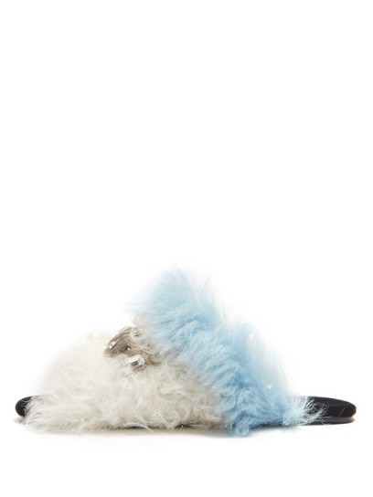 PRADA Embellished tri-colour shearling slides | fluffy luxe flats - flipped