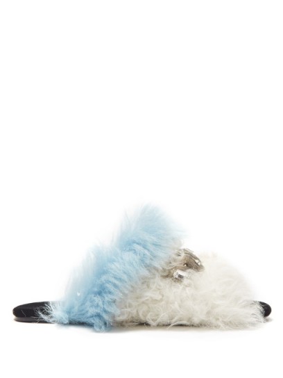 PRADA Embellished tri-colour shearling slides | fluffy luxe flats