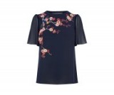 OASIS EMBROIDERED ANGEL SLEEVE TOP ~ navy blue floral tops