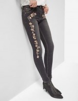 STRADIVARIUS Embroidered high waist trousers | skinny floral jeans | dark denim