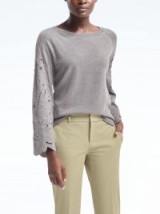 BANANA REPUBLIC Embroidered Lace-Sleeve Sweatshirt / heather grey jumpers