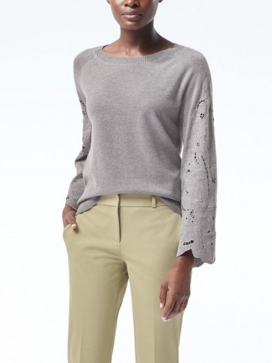 BANANA REPUBLIC Embroidered Lace-Sleeve Sweatshirt / heather grey jumpers - flipped
