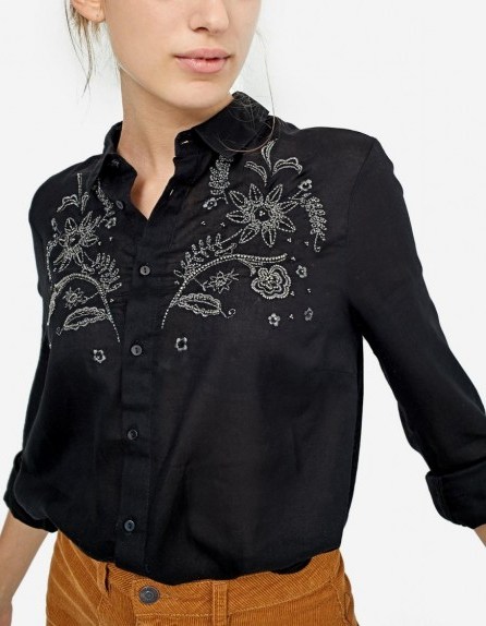 STRADIVARIUS Embroidered rodeo shirt | black floral western shirts - flipped