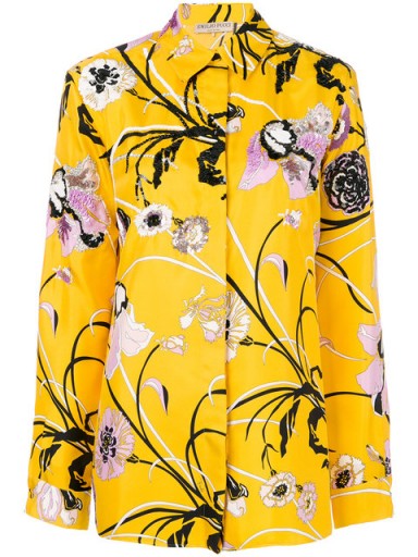 EMILIO PUCCI embroidered flower shirt ~ yellow floral print shirts