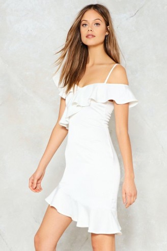 NASTY GAL End It On This Ruffle Dress ~ white off shoulder party dresses