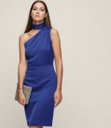 REISS ENNIE NECKLINE-DETAIL COCKTAIL DRESS OCEAN BLUE – chic evening dresss