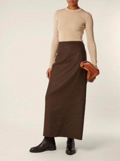 THE ROW Ernst high-rise double-faced wool skirt ~ long dark-brown skirts ~ effortless style clothing - flipped