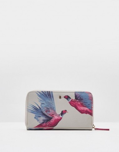 Joules FAIRFORD PRINT PU PURSE SILVER PHEASANT PRINT / stylish bird purses / pheasants - flipped