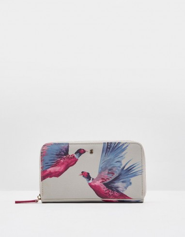 Joules FAIRFORD PRINT PU PURSE SILVER PHEASANT PRINT / stylish bird purses / pheasants