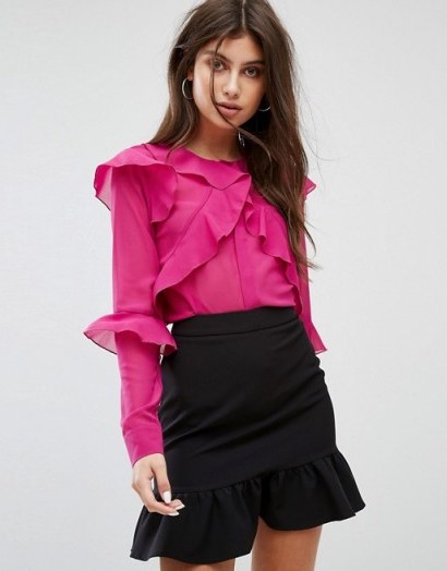 Fashion Union Blouse With Ruffle Layers In Sheer Fabric | hot pink blouses p - flipped