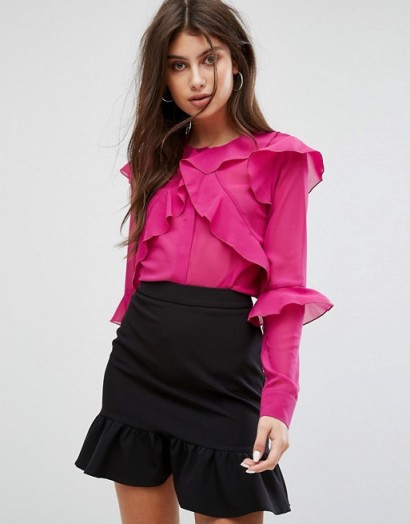 Fashion Union Blouse With Ruffle Layers In Sheer Fabric | hot pink blouses p
