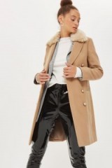 Topshop Faux Fur Collar Crombie Coat | camel coats #2