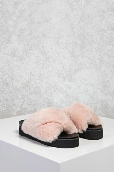 Forever 21 Faux Fur Platform Sandals | blush-pink fluffy flats