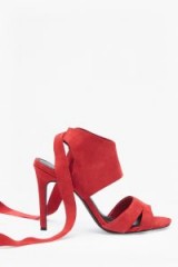 French Connection FEARNE SUEDE ANKLE WRAP HEELS / red high heels / strappy sandals